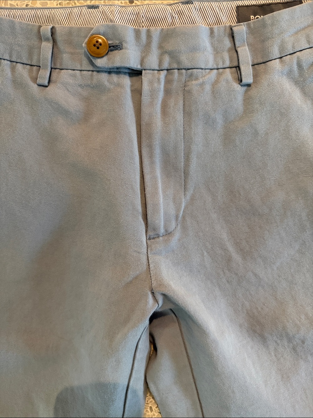 Bonobos Tailored Linen Cotton Tab Over Italian Chinos in Light Gray Blue 32 x 30